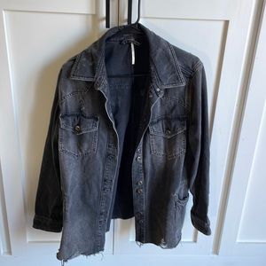 Free people black distressed jean jacket M